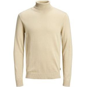 JACK & JONES Emil knit roll neck slim fit, heren pullover viscosemengsel met col, beige melange -  Maat: XXS