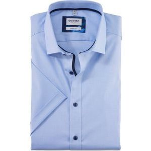 OLYMP Level 5 body fit overhemd - korte mouw - satijnbinding - bleu - Strijkvriendelijk - Boordmaat: 38