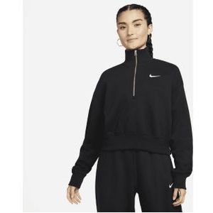 Nike Sportswear Phoenix Fleece cropped sweatshirt met halflange rits voor dames - Zwart