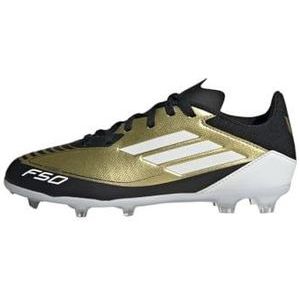 adidas F50 League Messi voetbalschoenen voor kinderen, uniseks, stevige grondschoenen, Goud Metallic Wolk Wit Kern Zwart, 28 EU