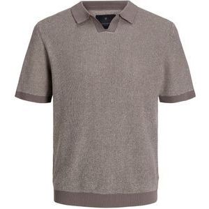 JACK & JONES Bani knit split neck slim fit, heren polo katoen met polo kraag, lichtbruin samen met beige -  Maat: XL