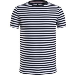 Tommy Hilfiger Stretch Slim Fit Tee, heren T-shirt korte mouw O-hals, lichtblauw-wit gestreept -  Maat: L