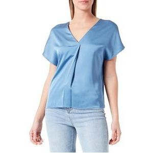 Vila Dames Viellette V-hals S/S Satin Top Noos blouse met korte mouwen, Coronet Blue, 36