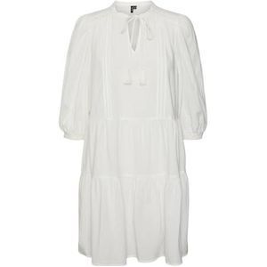 VERO MODA women short dress with drawstring midi 3/4 sleeves summer dress tunic, Colour:White, Size:M