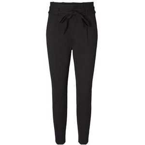 Vero Moda Vrouwelijke broek enkellange hoge taille losse pasvorm paperbag, zwart, (XS) W x 30L