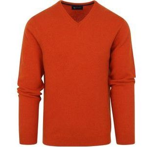 Suitable - Pullover Wol V-Hals Oranje - Heren - Maat M - Modern-fit