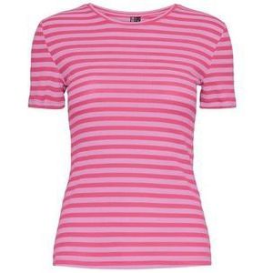 PIECES Pcruka Ss Top Noos T-shirt voor dames, Hot Pink/Stripes: Pastel Lavender, XS