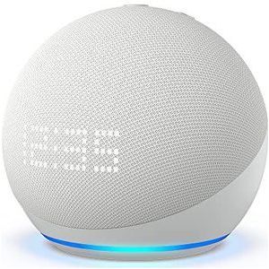Echo Dot (5e generatie, 2022-release) met klok | Internationale versie | Slimme luidspreker met klok en Alexa | Wit | Nederlandse taal niet beschikbaar