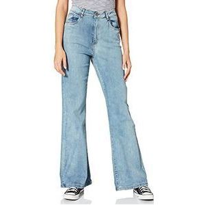 Urban Classics Dames Jeans High Waist Slim Fit Stretch Denim broek 5-pocket, wijd uitlopende pijpen, in 4 kleuren, maat 26 tot 34, Getint Light Blue Washed, 34