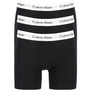 Calvin Klein Cotton Stretch boxer brief (3-pack), heren boxers extra lang, zwart met witte tailleband -  Maat: S