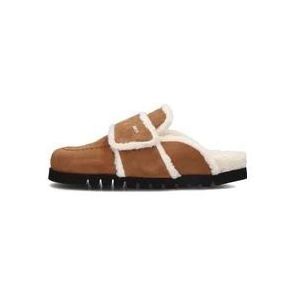 Nubikk Cognac Teddy Fur Slides , Brown , Dames , Maat: 37 EU