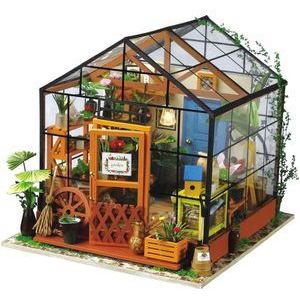 Robotime modelbouw Miniatuur bouwpakket Cathy's Flower House hout/papier/kunststof - 195mm hoog x 175mm breed x 175mm diep - met lampje