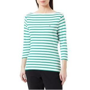 Tommy Hilfiger Dames nieuwe Cody Slim Boat-Nk 3/4Slv S/S gebreide tops, groen, L, Bretons Ecru/Olympisch Groen, L