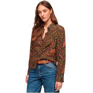 Superdry Printed Fittede 70´s Long Sleeve Shirt Oranje XS Vrouw