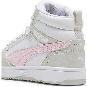 PUMA Rebound V6 MID JR Sneaker, Wit-Frosty Pink-Sedate Gray, 4.5 UK, Puma Wit Frosty Pink Sedate Grey, 37.5 EU