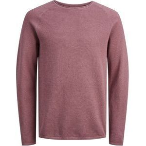 JACK & JONES Hill knit crew neck slim fit - heren pullover katoen met O-hals - roze melange - Maat: XS