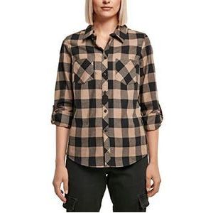Urban Classics Dames hemd Ladies Checked Flanel Shirt Shirt Shirt Vrouwen Houthakkershemd Lange mouwen, verkrijgbaar in vele kleuren, maten XS - 5XL, zwart/softtaupe, XS