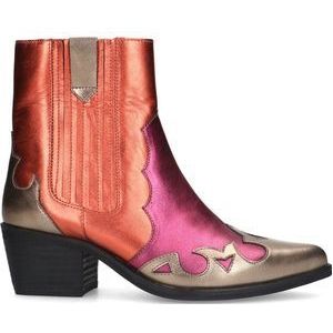 Manfield - Dames - Rode metallic leren cowboy laarzen - Maat 37