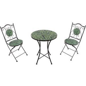 AXI Amélie 3-delige Mozaïek Bistro-set Bladeren Groen – Metalen frame met keramische tegel – Balkon-set 2 stoelen en tafel