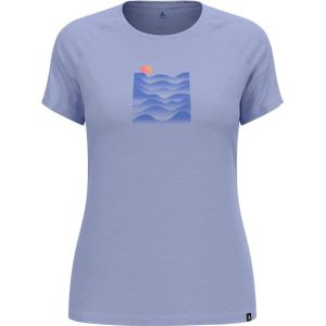 Odlo - Dames wandel- en bergkleding - Ascent PW 130 Sunset T-Shirt Crew Neck SS Blue Heron Melange voor Dames van Katoen - Maat S - Blauw