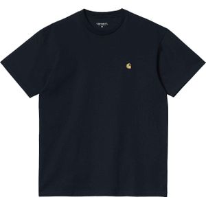 Carhartt - T-shirts - S/S Chase T-Shirt Dark Navy / Gold voor Heren - Maat L - Marine blauw