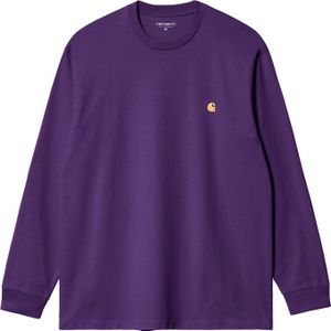 Carhartt - T-shirts - L/S Chase T-Shirt Tyrian / Gold voor Heren - Maat S - Paars