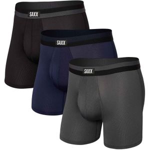 Saxx Underwear - Wandel- en bergsportkleding - Sport Mesh Bb Fly 3Pk Black Navy Graphite voor Heren - Maat S - Zwart