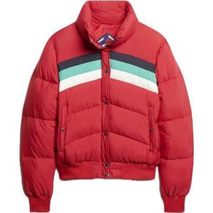 Superdry - Jassen - Retro Panel Short Puffer Coat Alpine Red voor Dames van Nylon - Maat L - Rood