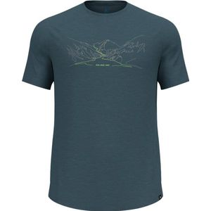 Odlo - Wandel- en bergsportkleding - Ascent PW 130 Run Bike Hike T-Shirt Crew Neck SS Dark Slate Melange voor Heren van Katoen - Maat L - Groen