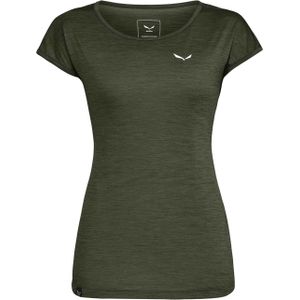 Salewa - Dames wandel- en bergkleding - Puez Melange Dry SS Tee W Dark Olive Melange voor Dames - Maat XS - Kaki