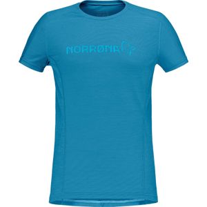 Norrona - Dames thermokleding - Falketind Equaliser Merino T-Shirt W'S Hawaiian Surf Blue voor Dames van Wol - Maat S - Blauw