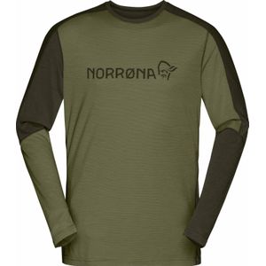 Norrona - Thermokleding - Falketind Equaliser Merino Round Neck M'S Olive Night/Rosin voor Heren van Wol - Maat L - Kaki