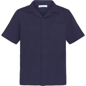 Knowledge Cotton Apparel - Blouses - Box Short Sleeve Seersucker Shirt Night Sky voor Heren van Katoen - Maat M - Marine blauw