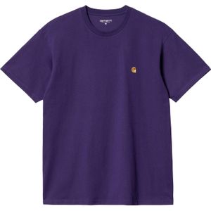 Carhartt - T-shirts - S/S Chase T-Shirt Tyrian / Gold voor Heren - Maat L - Paars
