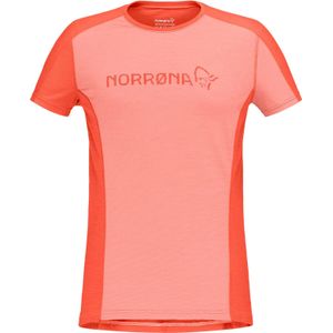 Norrona - Dames wandel- en bergkleding - Falketind Equaliser Merino T-Shirt W'S Peach Amber/Orange Alert voor Dames van Wol - Maat S - Oranje