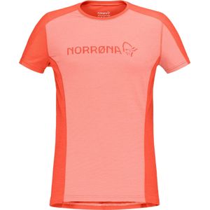 Norrona - Dames wandel- en bergkleding - Falketind Equaliser Merino T-Shirt W'S Peach Amber/Orange Alert voor Dames van Wol - Maat M - Oranje