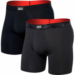 Saxx Underwear - Boxers en slips - Multi-Sport Mesh Boxer Brief Fly 2Pk Remote Camo Wb / Black voor Heren - Maat XL - Zwart