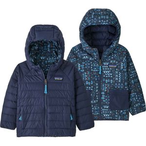 Patagonia - Kinder ski jassen - Baby Reversible Down Sweater Hoody Wandering Woods Tidepool Blue voor Unisex - Kindermaat 3 jaar - Blauw
