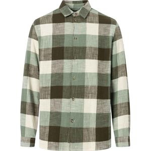 Knowledge Cotton Apparel - Blouses - Regular Fit Checkered Shirt Green Check voor Heren van Katoen - Maat L - Kaki