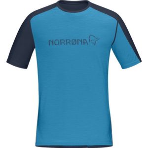 Norrona - Wandel- en bergsportkleding - Falketind Equaliser Merino T-Shirt M Hawaiian surf/Indigo Night voor Heren van Wol - Maat S - Blauw