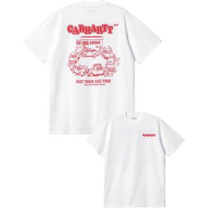 Carhartt - T-shirts - S/S Fast Food T-Shirt White / Red voor Heren - Maat S - Wit