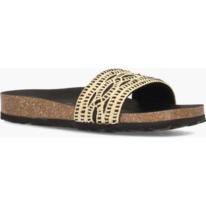 Cypres - Tisha - Damesslippers - Beige/Zwart - Raffia - Microfiber