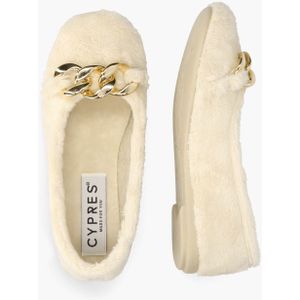 Cypres - Varoya - Pantoffels - Roomwit - Fake Fur - Gouden Kettingdetail