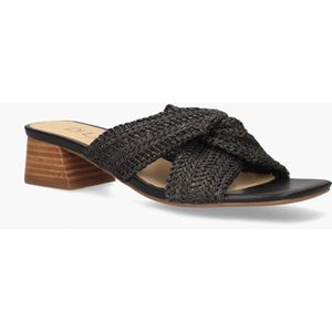 Di Lauro - Terese - Damesslippers - Zwart - Raffia - Houten Blokhak