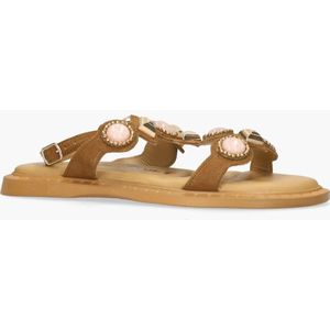 Janet&Janet - J-141 - Sandalen - Cognac - Kalfssuède - Gouden Studs