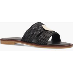 Gioia - Tula - Damesslippers - Zwart - Raffia - Leer