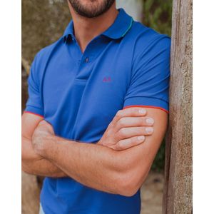 SUN68 Polo Small Stripe Kobaltblauw  Poloshirt