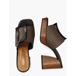 Noa Harmon - Eden - Slippers - Zwart - Imitatieleer - Houten Blokhak