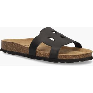 Cypres - Tiki - Damesslippers - Zwart - Leer - Kurk Voetbed