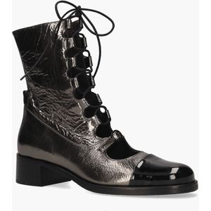 Zinda - 2869 - Enkellaarsjes - Zilvergrijs/Zwart - Leer - Opengewerkte Vetersluiting